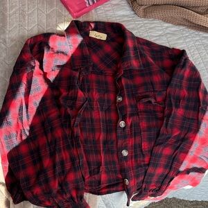 Love Notes Red and Black Plaid Crop Top